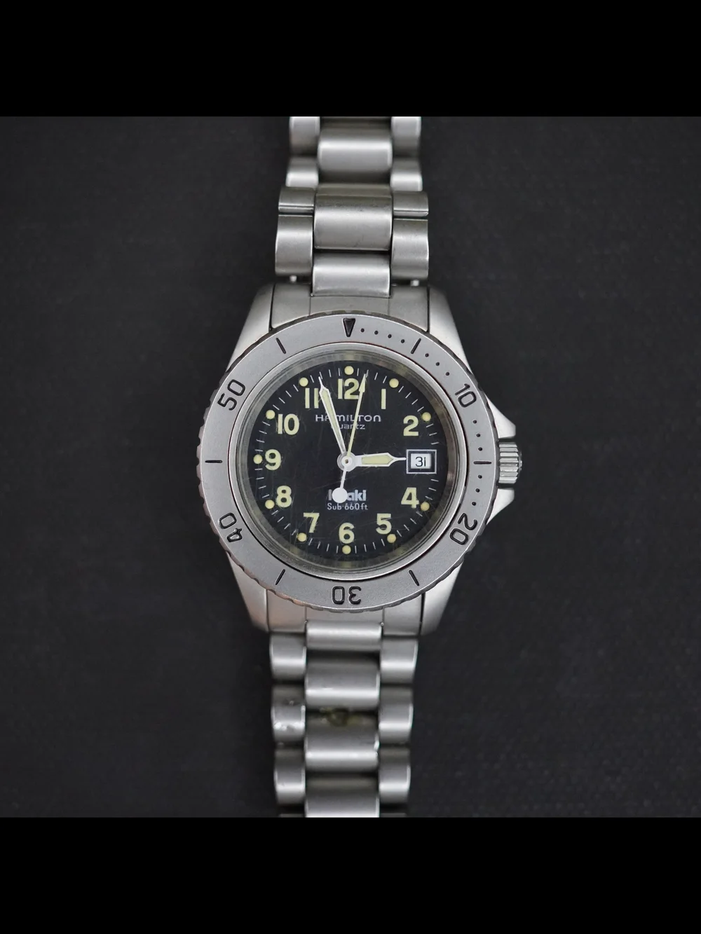 Vintage Hamilton Khaki Sub 660ft Diver 31mm Black Dial Quartz Ladies Watch 8587B